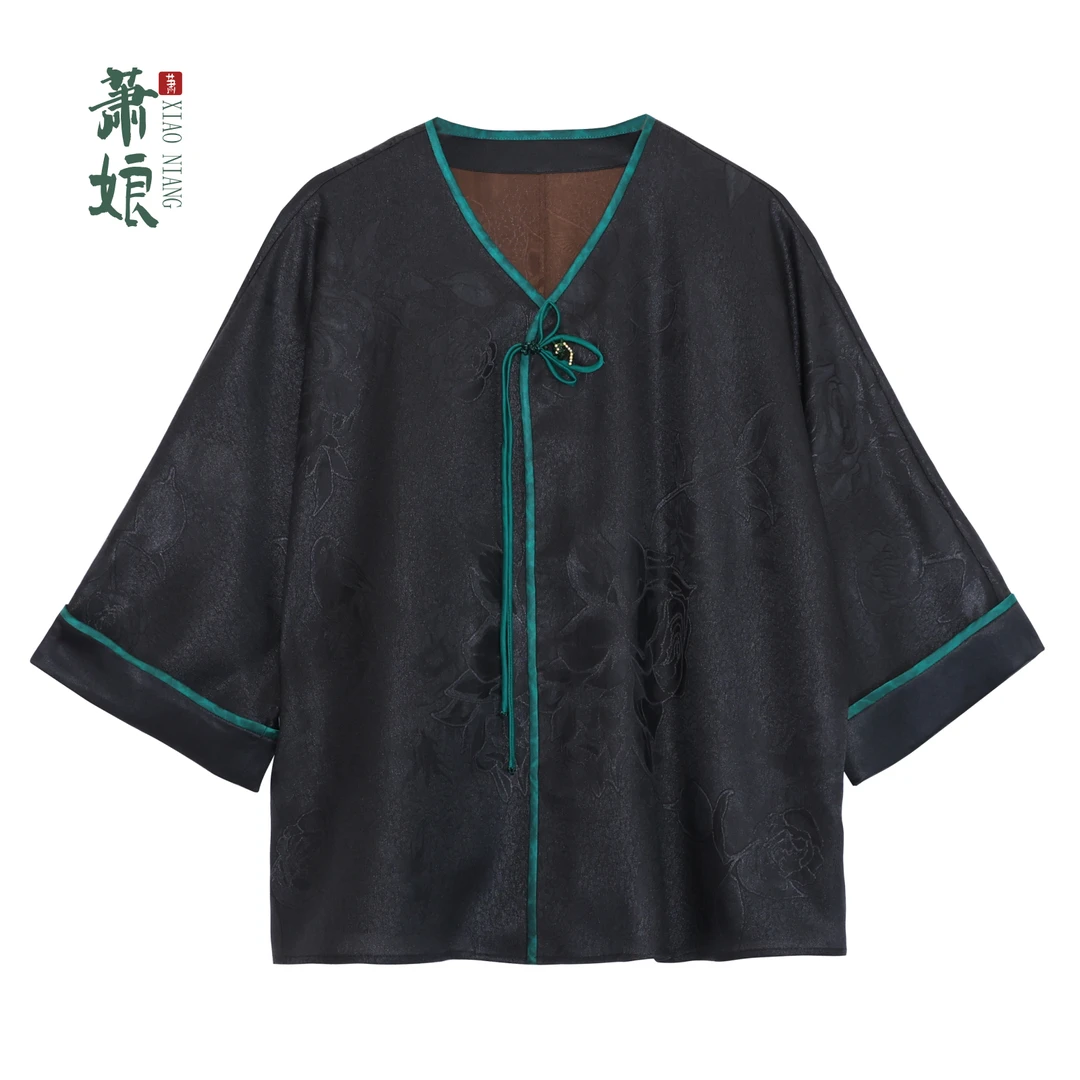 萧娘【清风】纱萝香云纱新中式桑蚕丝五分袖国风女外套5107