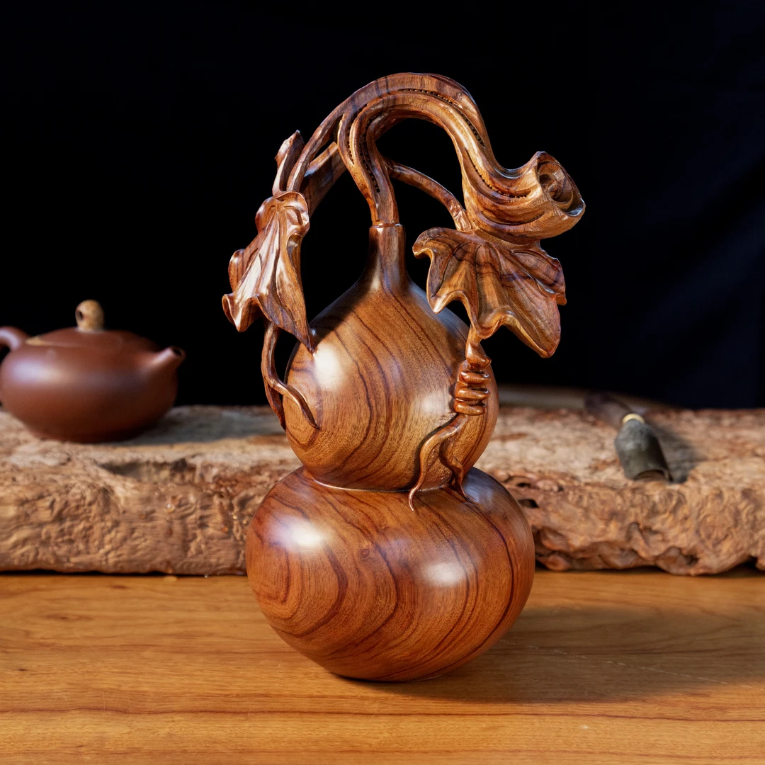 13*27尺寸森活林（香樟双叶葫芦）创意摆件茶桌装饰整木纯手工雕刻