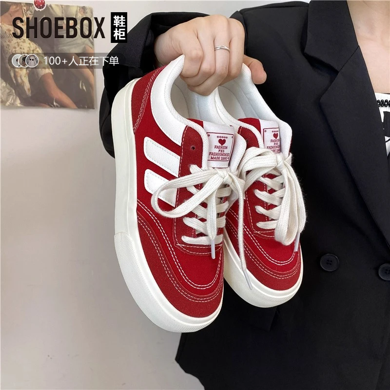 达芙妮集团旗下韩版复古帆布鞋女百搭休闲板鞋港风小众设计小白鞋