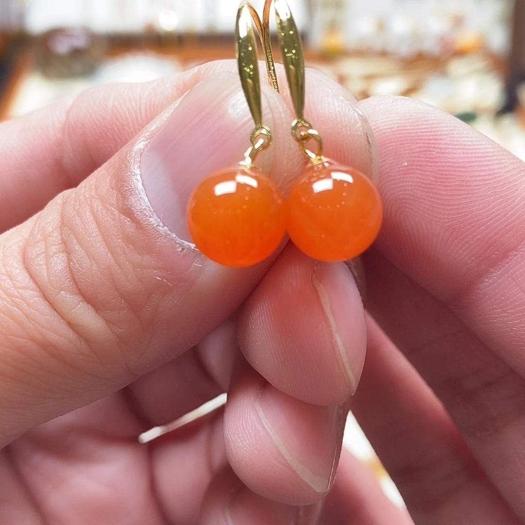 南红玛瑙耳饰银S925镶嵌