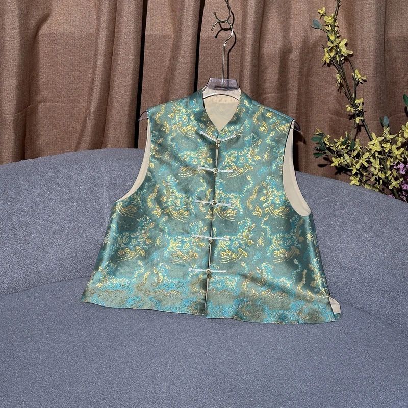 【SHANGLIU】JM1556新中式国风桑蚕丝宋锦时尚气质马甲女装（100）