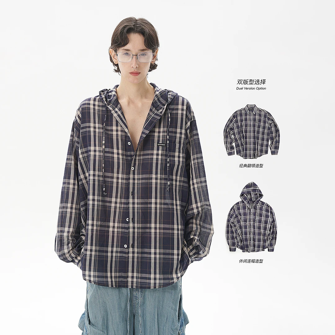 【春季新品】MASONPRINCE*轻盈慵懒 超薄纯棉防晒格纹衬衫双版本