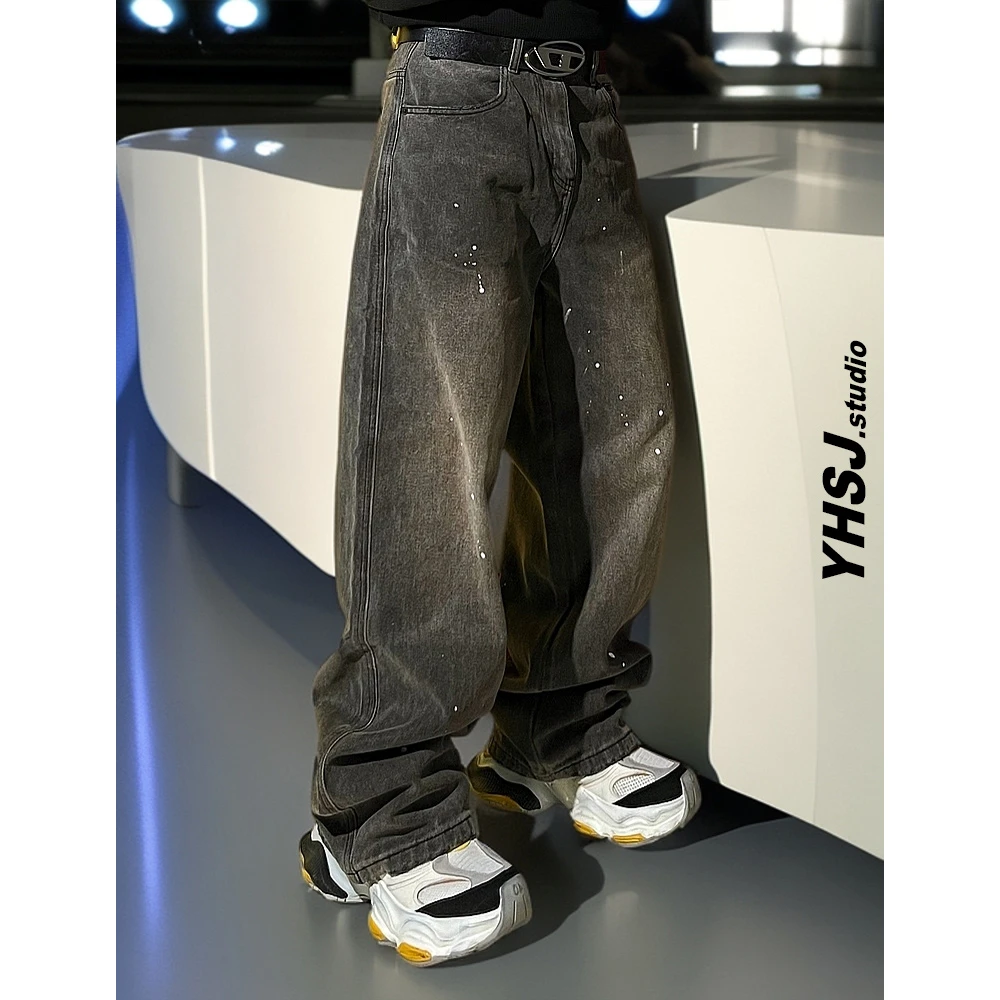 YHSJ巴黎潮牌高级感慵懒复古水洗宽松阔腿牛仔裤潮流个性痞帅休闲