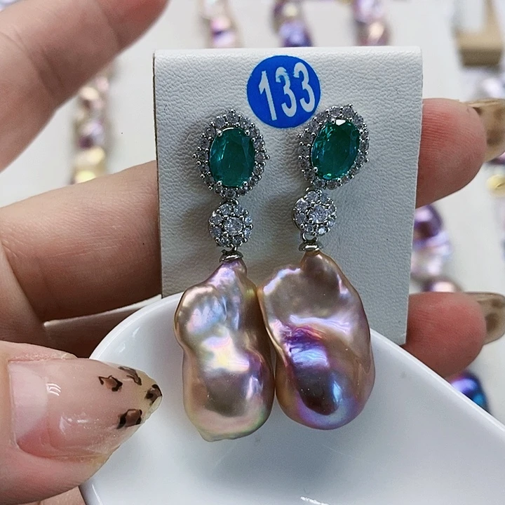 银S925镶嵌耳饰淡水珍珠