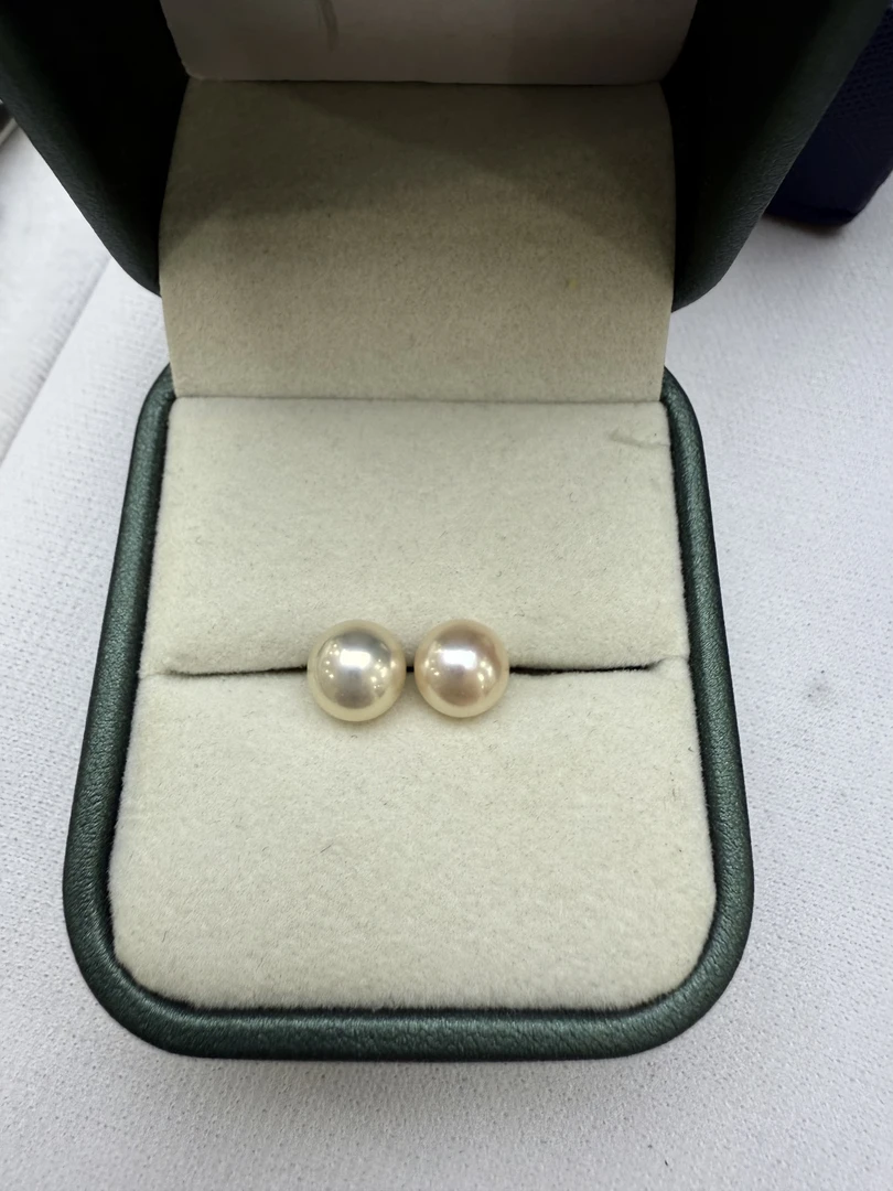 【中国红】7-8mm纯天然淡水无核珍珠耳钉S925银镶嵌经典基础简约