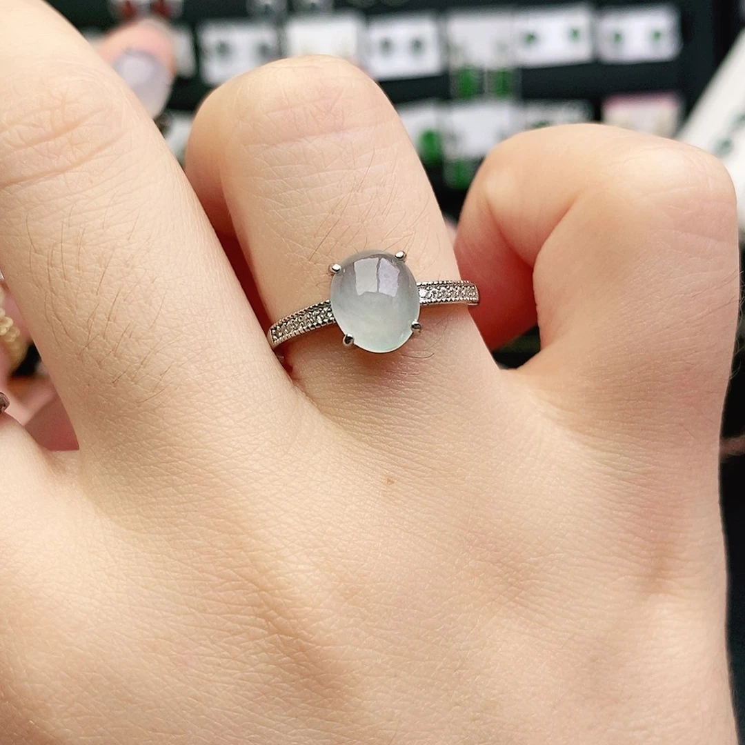 翡翠戒指银S925镶嵌翡翠