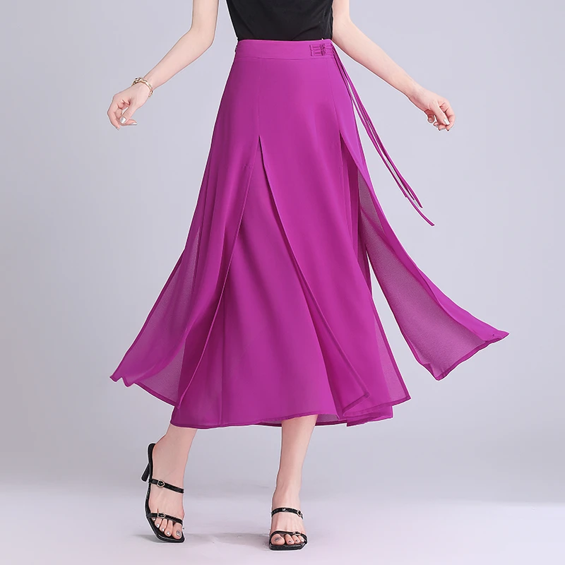 新中式A字摆裙半身裙开叉高腰夏季薄款显瘦中长款5C长裙2526春夏