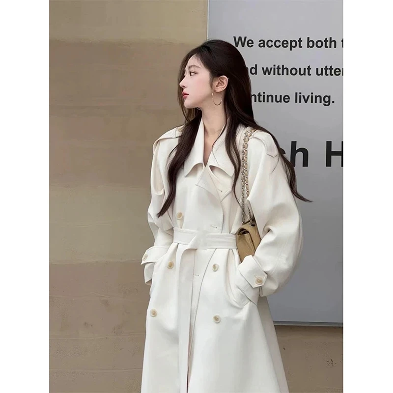 【赵露思许妍】同款高级感白色中长款风衣2025新款时尚大衣外套