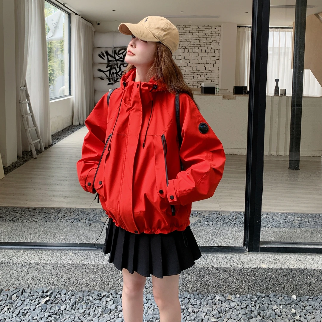 设计感连帽撞色冲锋衣外套2025秋季新款短外套小个子气质百搭外套