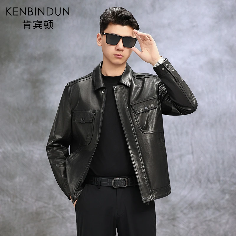 KENBINDUN/肯宾顿 3359真皮皮衣男头层小山羊皮翻领皮夹克短外套