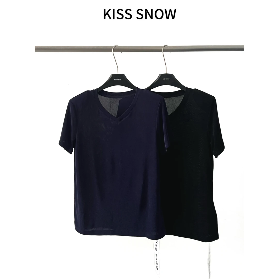【KS】醋酸V领T恤 显瘦休闲
