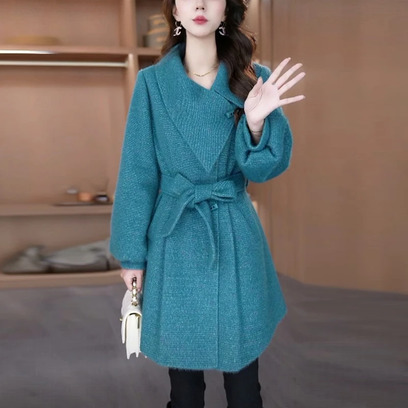 高级感冬季夹棉女装中长款毛呢外套爆款新款时尚气质显瘦高档大衣