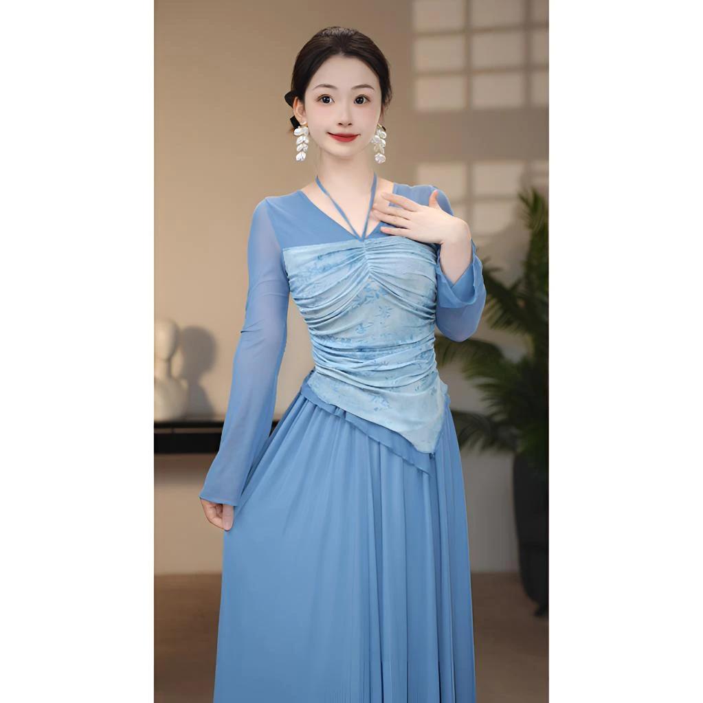 【上衣】春季新款高级时尚柔雾纱拼接针织修身显瘦上衣-F0008