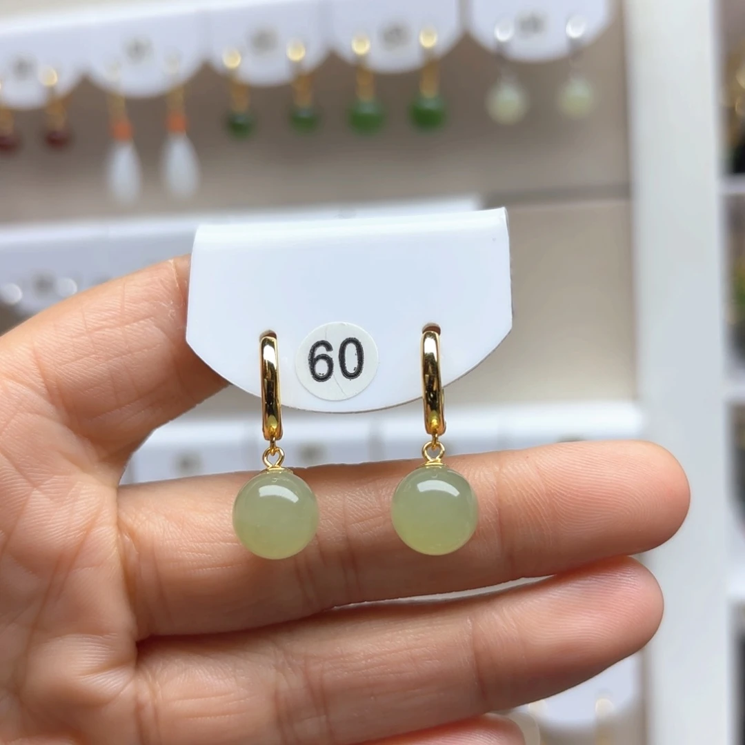 和田玉耳饰银S925镶嵌