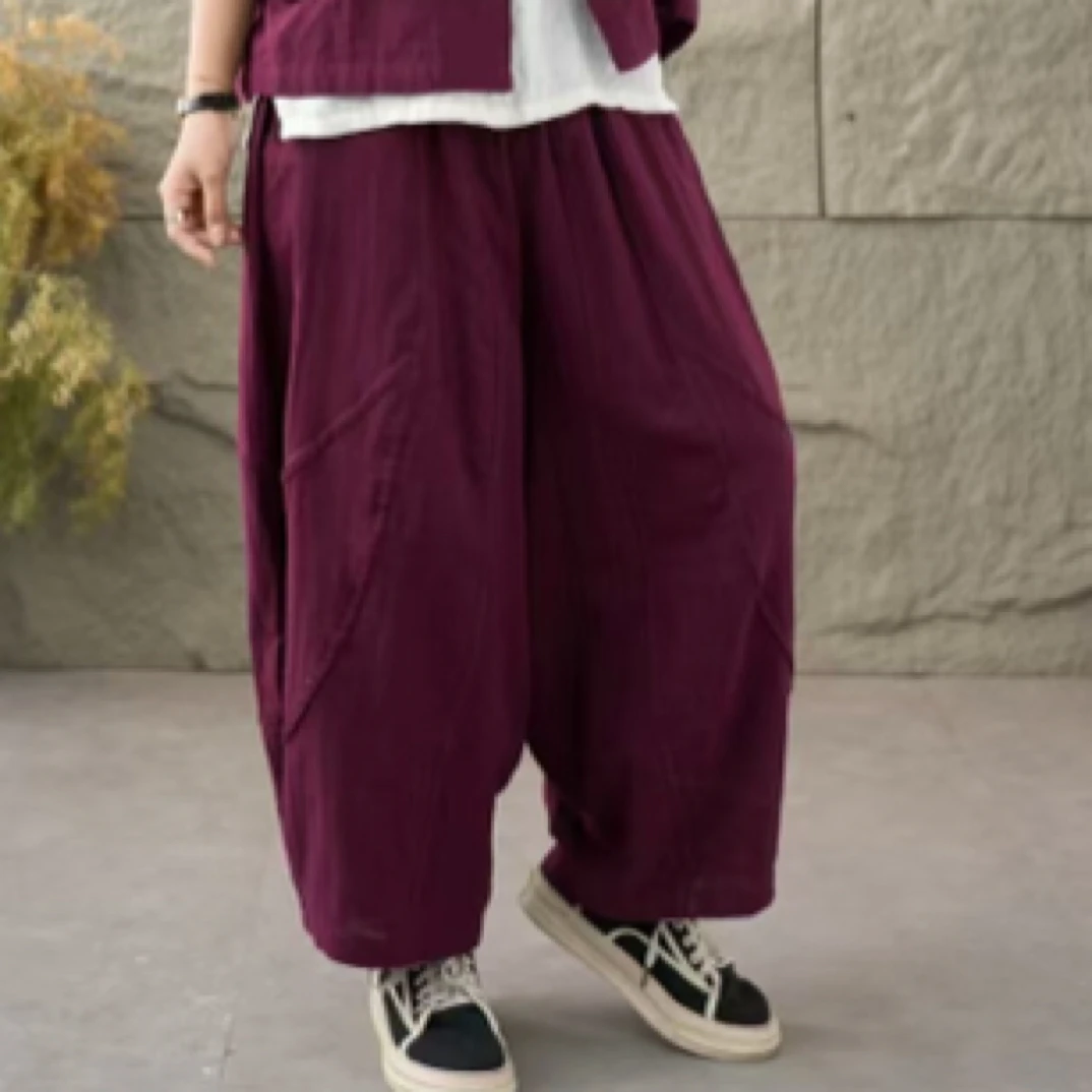 福利来了：薄款棉纱透气舒适砂洗宽松休闲弯刀老爹裤女