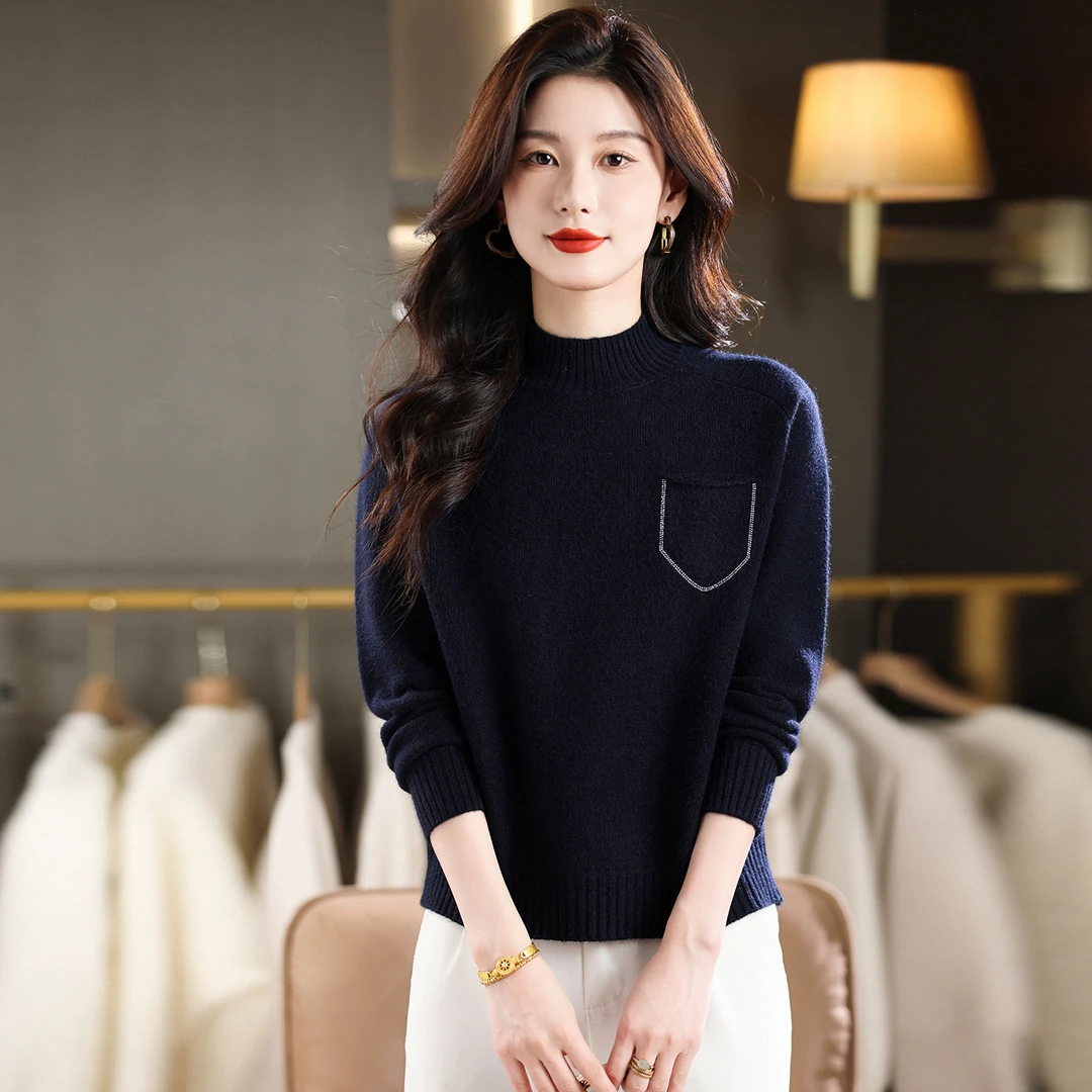 半高领毛衣女短款秋冬烫钻内搭小个子高腰上衣小款宽松针织打底衫