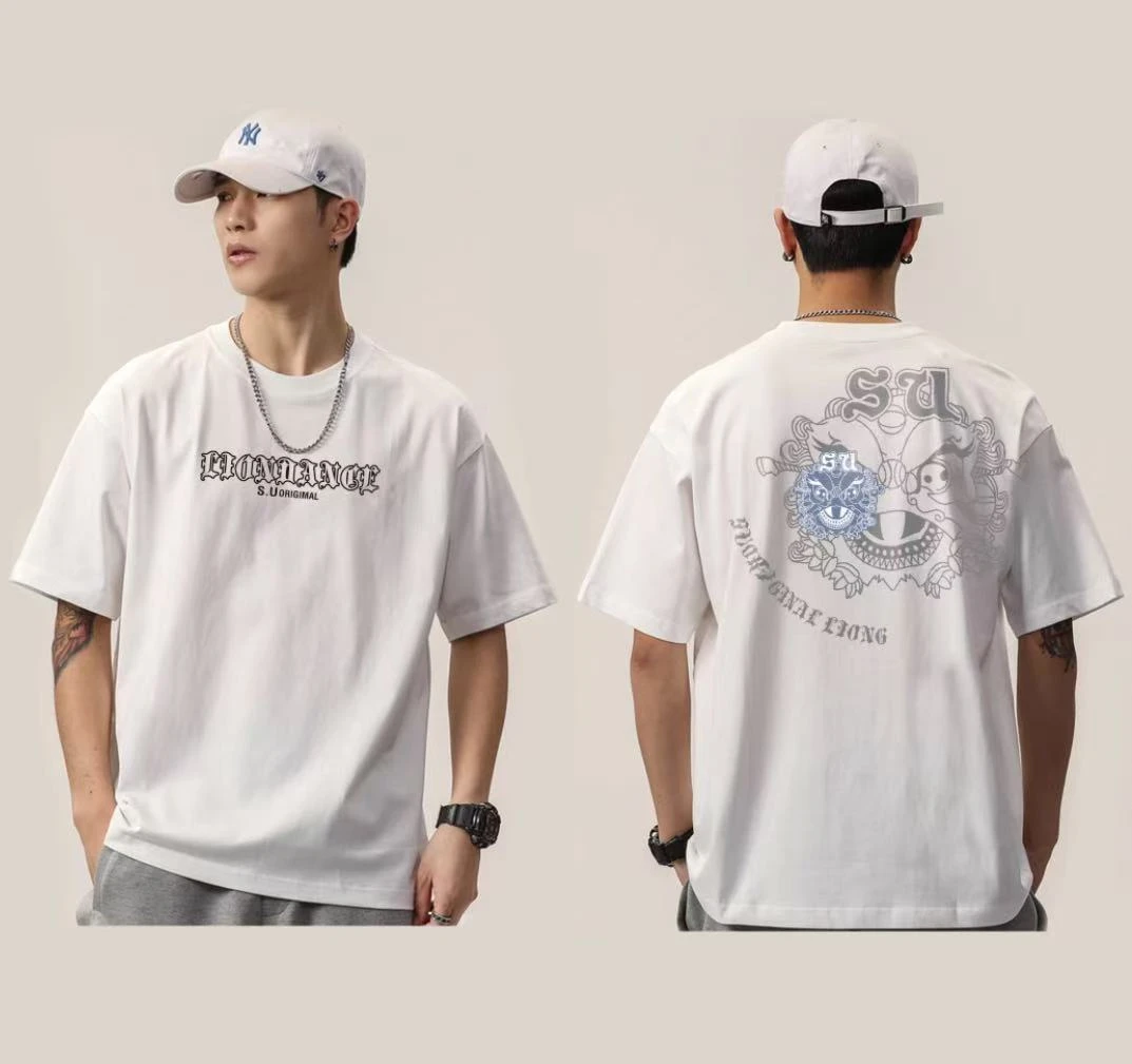 【国潮风】潮牌T恤-短袖T恤衫纯棉落肩休闲圆领上衣