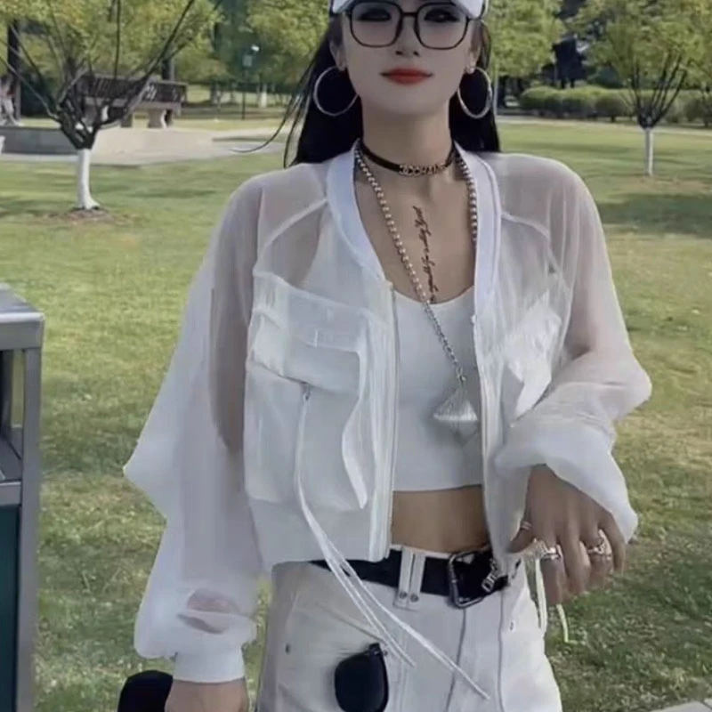 2025夏季新款个性辣妹拉链口袋设计工装夹克防晒短外套女