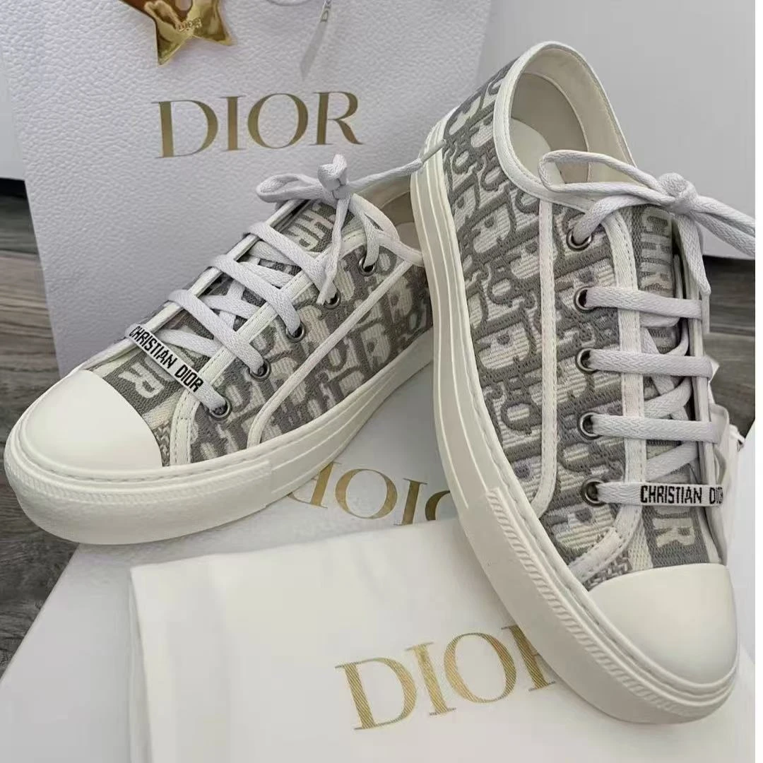 99新 DIOR/迪奥 迪奥灰色字母刺绣板鞋35.5