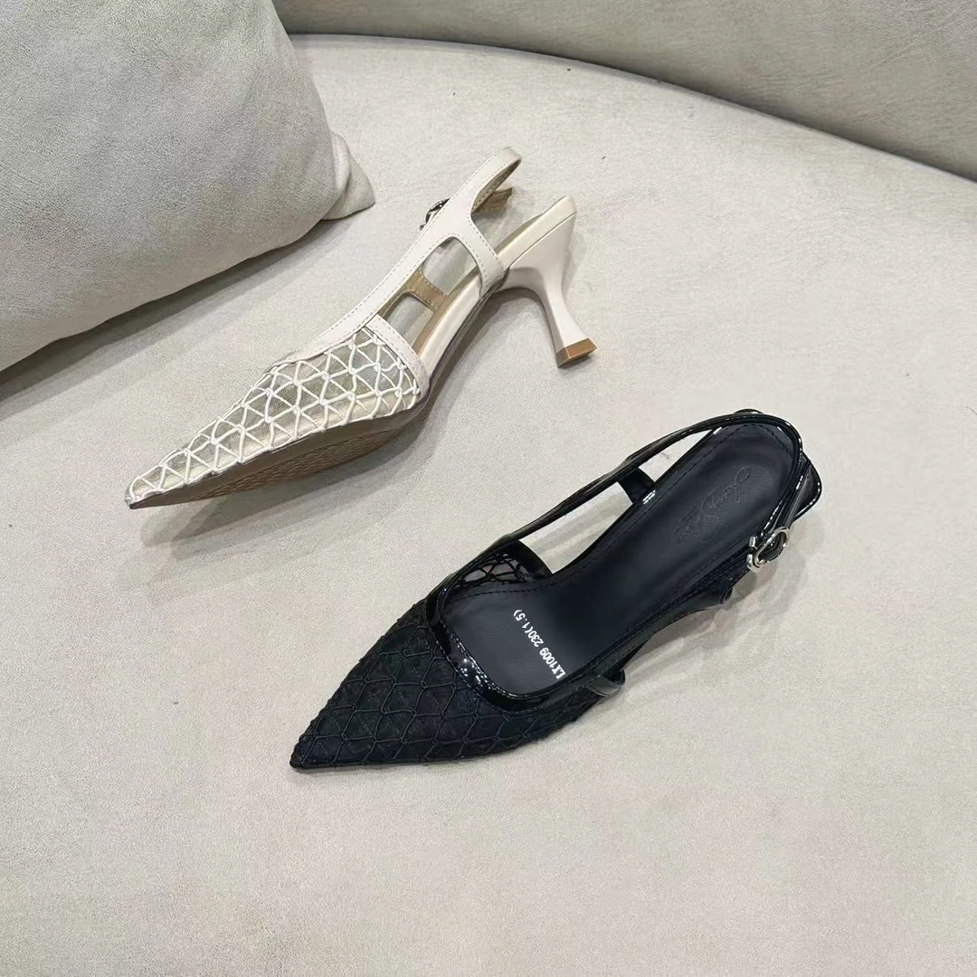 【NO退NO换】鑫燃Kiki 气质编织尖头法式网布高跟鞋 6630-11 BL（F）