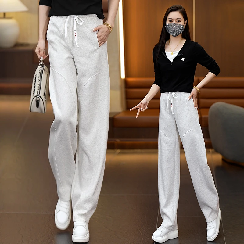 休闲裤女春秋2025新款小个子高腰阔腿裤垂感舒适时尚显瘦弯刀裤