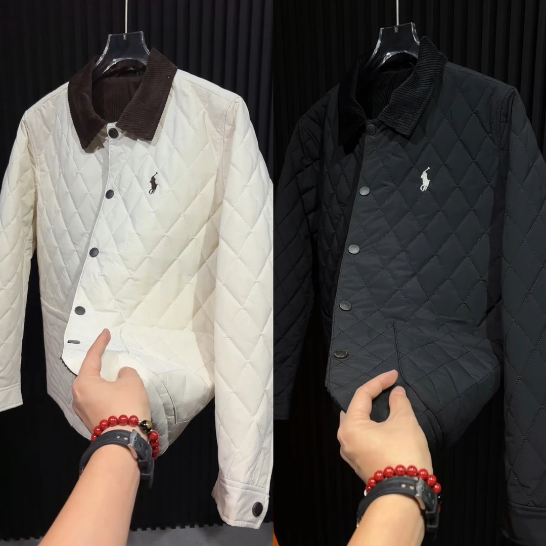 2025新款秋冬季男士棉服轻薄保暖翻领菱格时尚潮流韩版百搭外套男