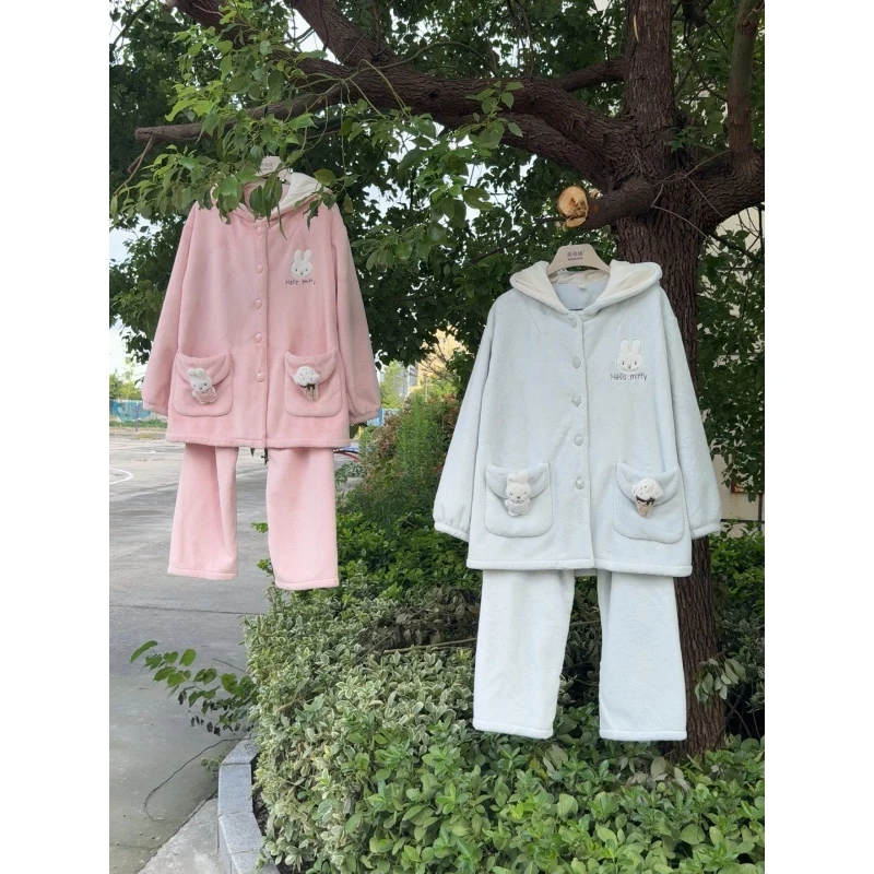 2025秋冬新款抱抱绒可爱冰淇淋米菲兔睡衣套装6584