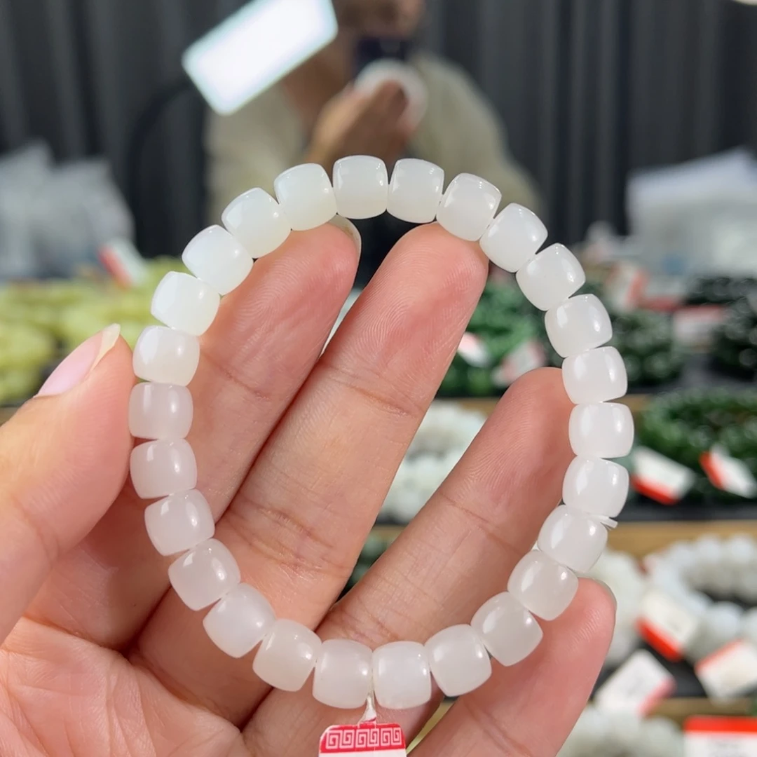 手链未镶嵌和田玉青海料白冰卡8直切