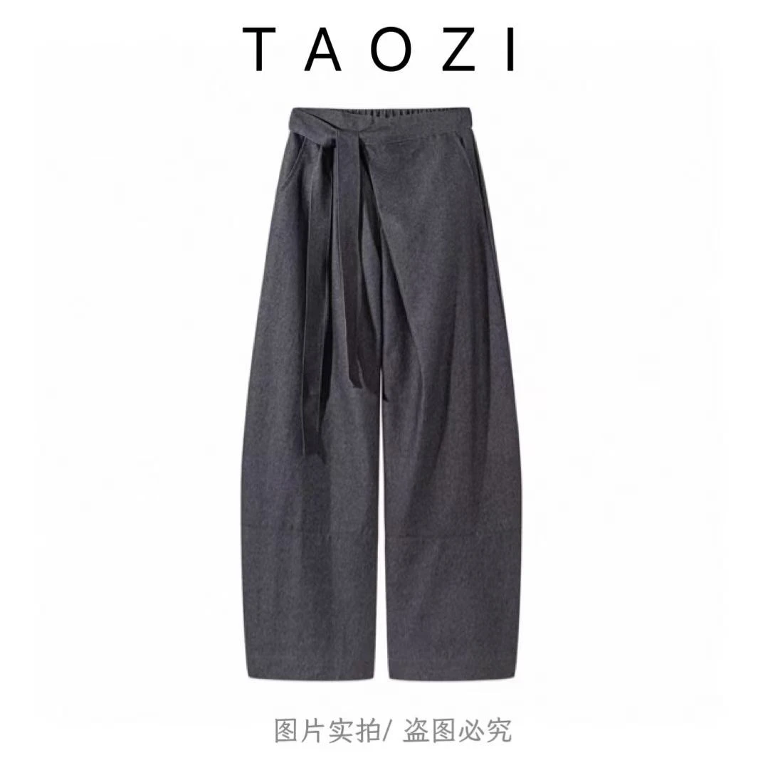 【桃子自制】09911 秋季设计感侧腰绑带宽松弯刀休闲裤显瘦阔腿长裤