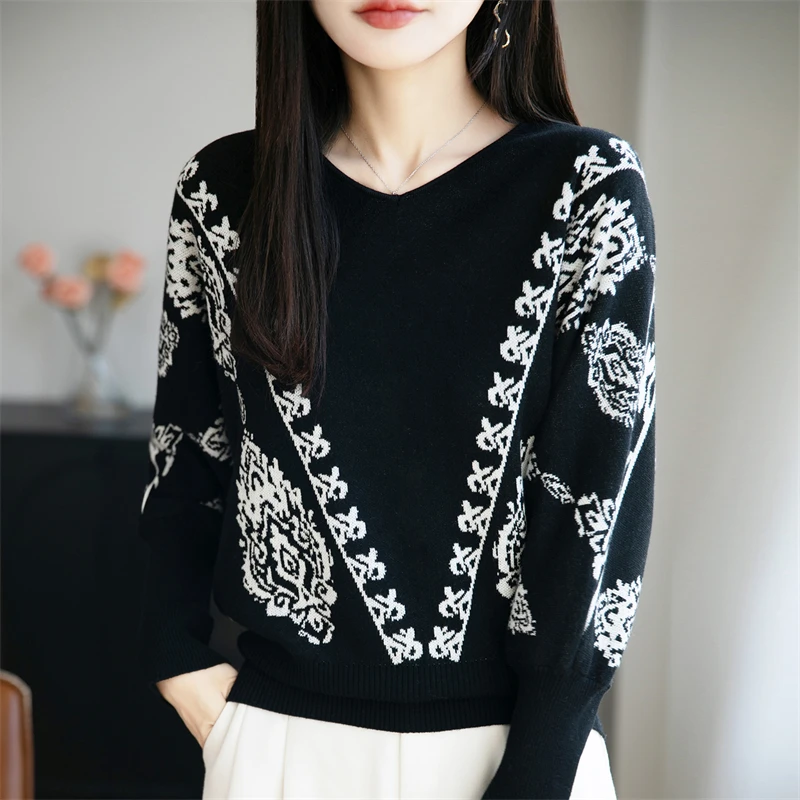 正品哥弟新款羊毛衫网红洋气炸街女装2025秋冬圆领印花宽松毛衣服