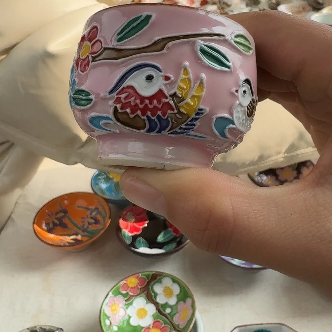 瓷清水烧交趾釉鸳鸯茶杯