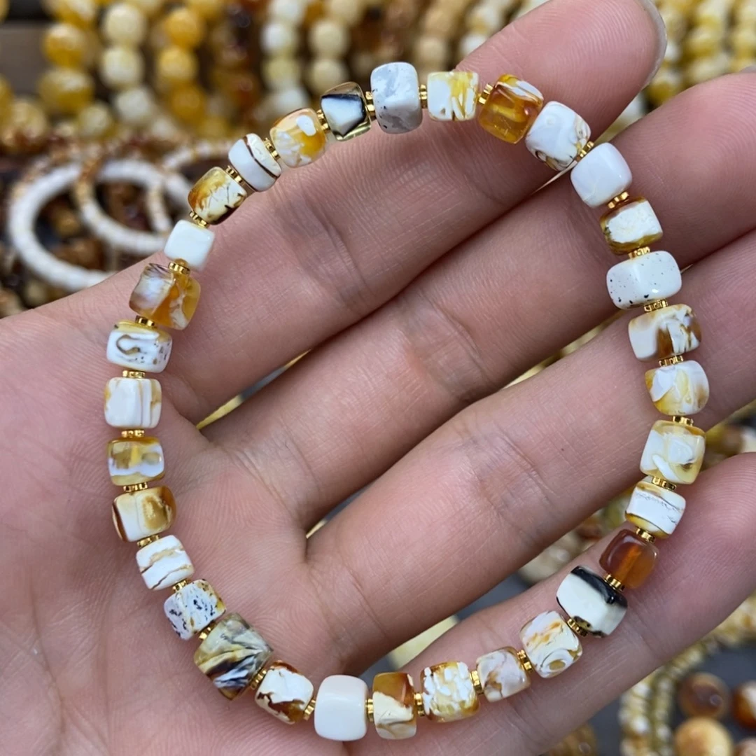 琥珀未镶嵌手链方糖手串