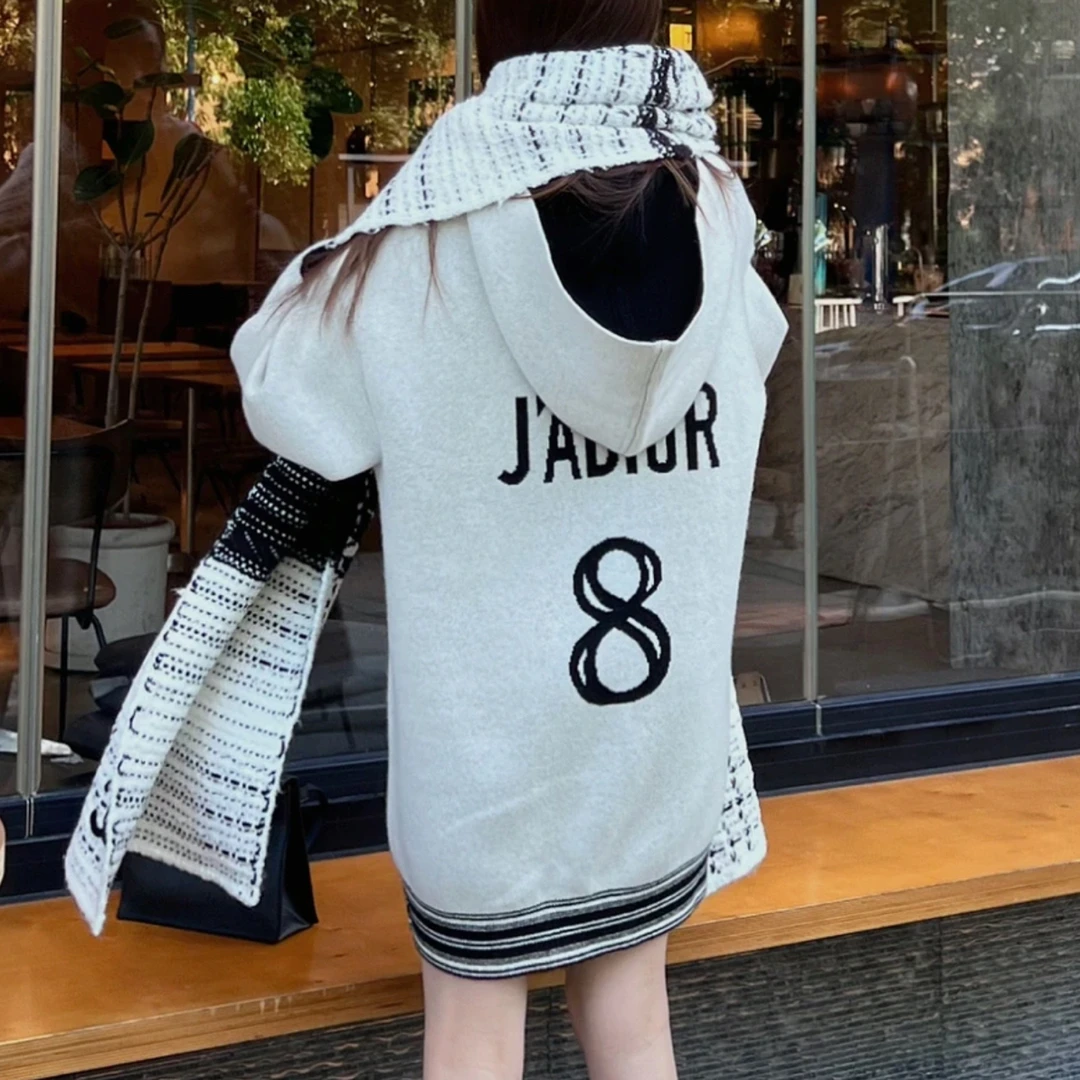 99新 DIOR/迪奥 J'A DIOR女士羊绒连帽外套卫衣羊绒衫 34码