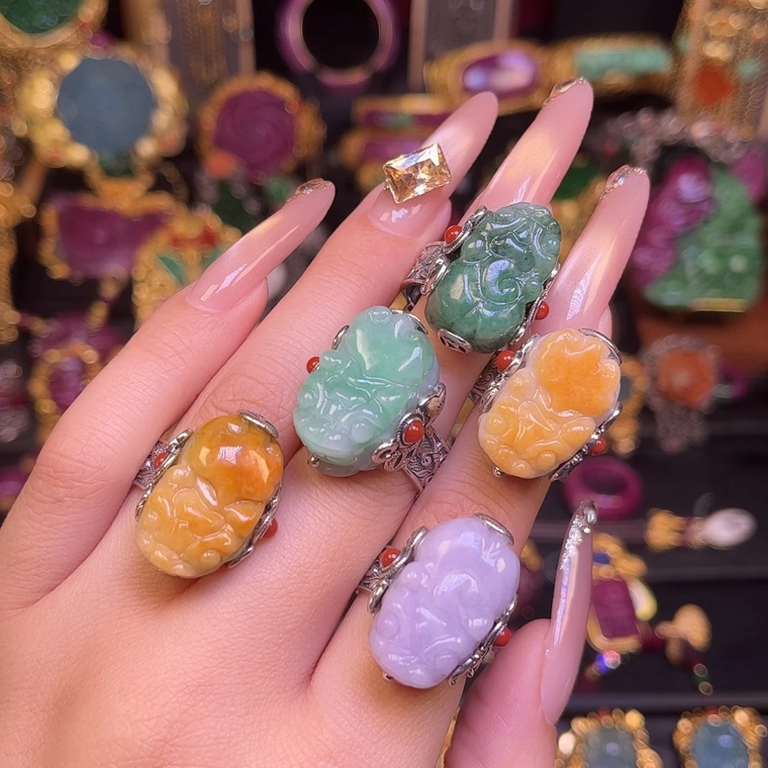 翡翠银S925镶嵌戒指任选一