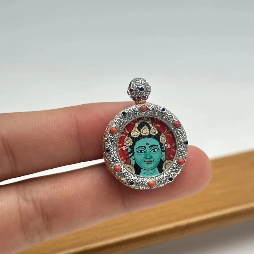 ZZ71 唐卡（绿度母）纯手工绘制吊坠（多样性发其一）