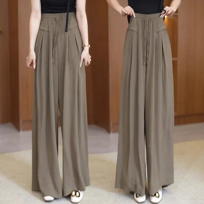 冰丝阔腿裤女2025夏季新款高腰薄款裙裤垂感宽松休闲爆款直筒裤子