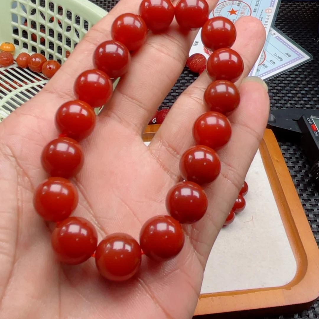 南红玛瑙未镶嵌牛血红手串卡12