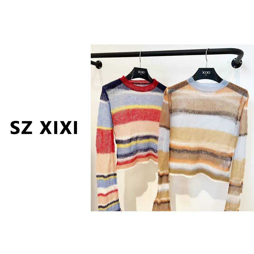 【西西高定】新款时尚条纹撞色空气透气长袖针织衫