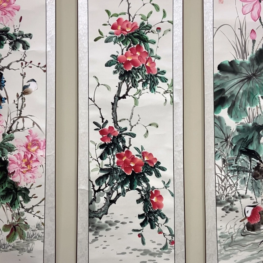 国画陈广程对开山茶