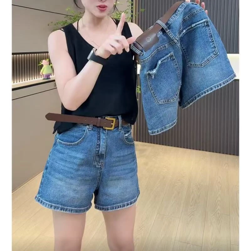 唐芯媛新款时尚百搭遮肉牛仔短裤女夏季薄款宽松显瘦直筒四分裤子