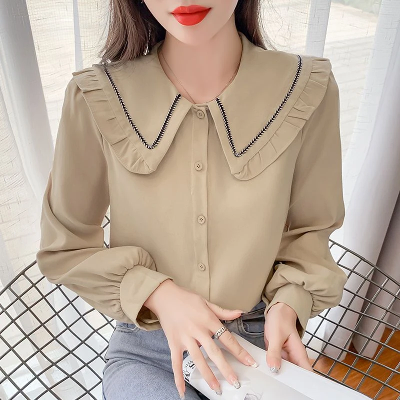 衬衫女2025秋装新款时尚娃娃领法式气质衬衣减龄洋气百搭长袖上衣
