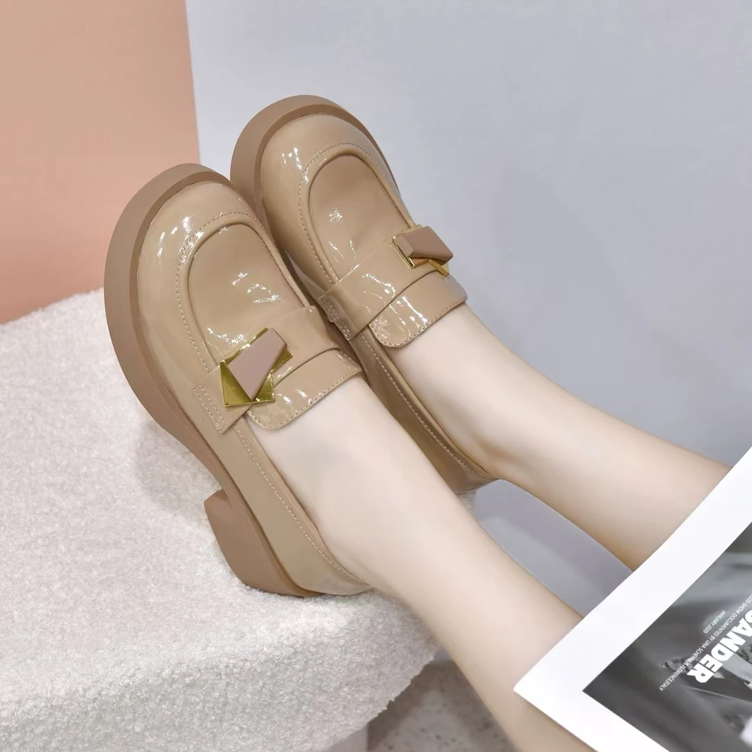 2025春秋新款乐福鞋圆头单鞋时尚皮鞋英伦风复古舒适百搭真皮女鞋