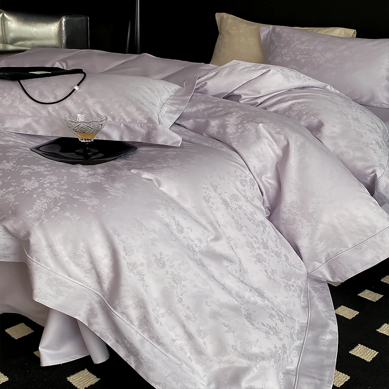 喜兹 花漾 全棉纯棉全棉提花四件套 轻奢纯色高级丝滑床上用品