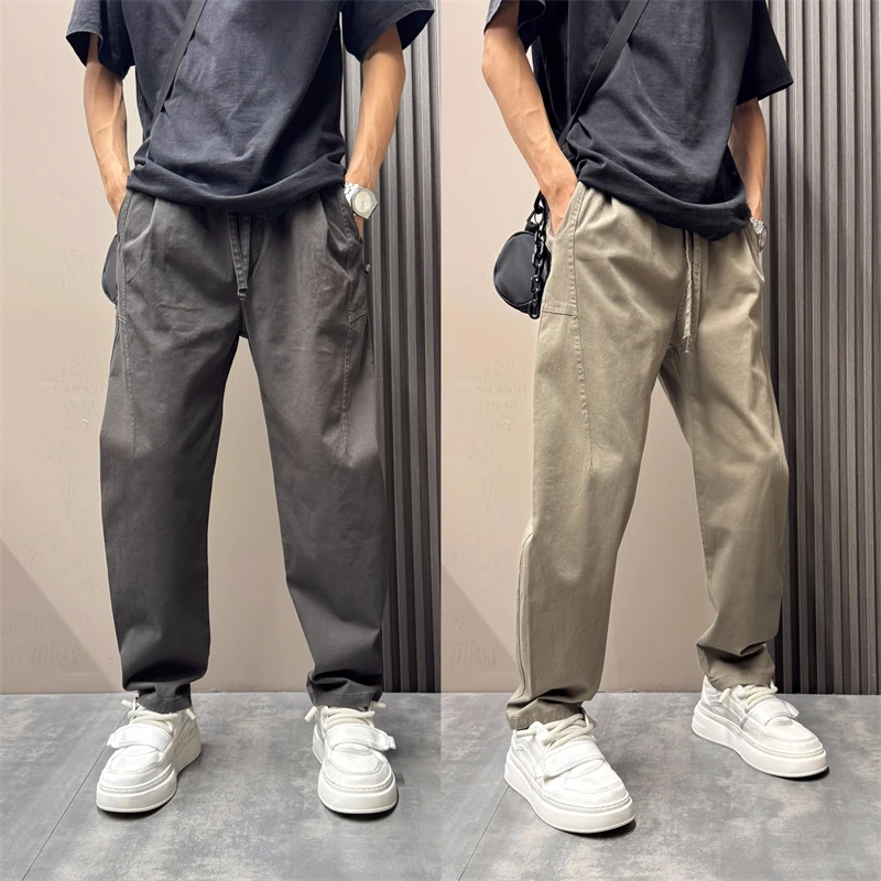 2025秋季新款男士纯色简约宽松直筒裤时尚显瘦潮流复古休闲长裤