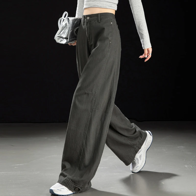 女士牛仔裤2025新款秋冬水洗棉加绒阔腿弯刀裤女又a又飒的镰刀裤