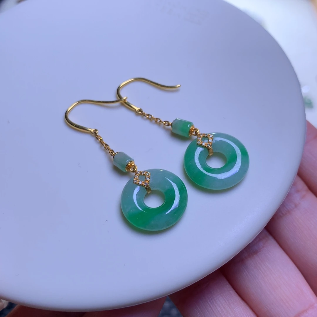 18K金镶嵌手链翡翠翡翠甜甜圈耳坠
