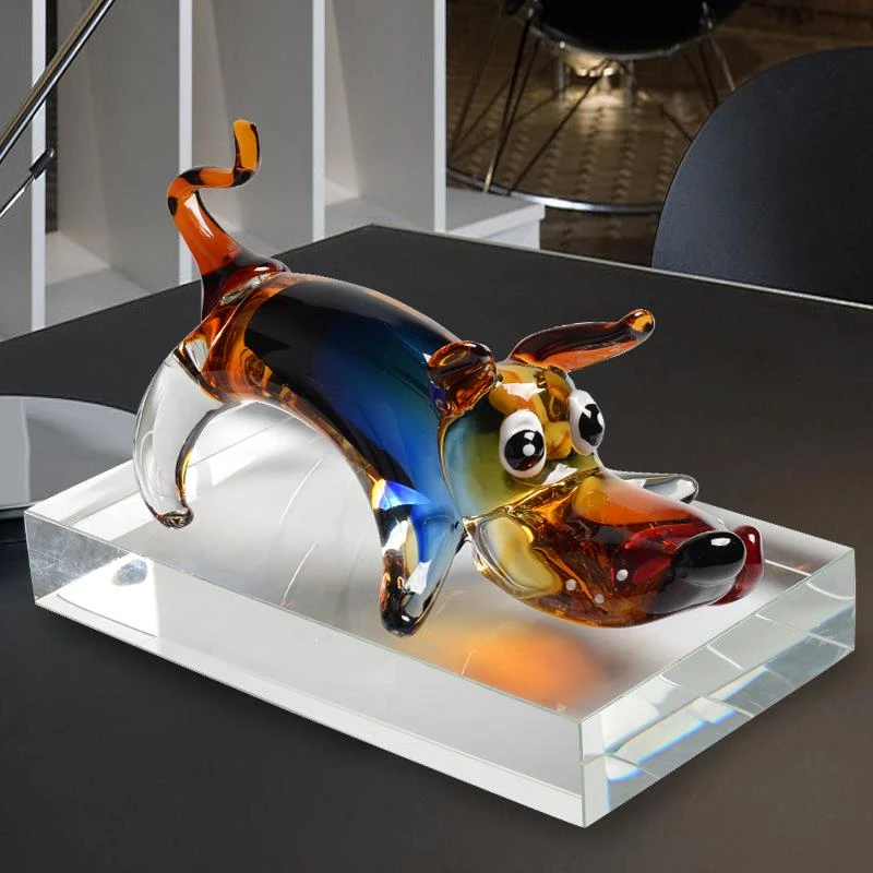 德国现代琉璃摆件工艺品水晶玻璃狗大象客厅玄关电视柜乔迁礼物