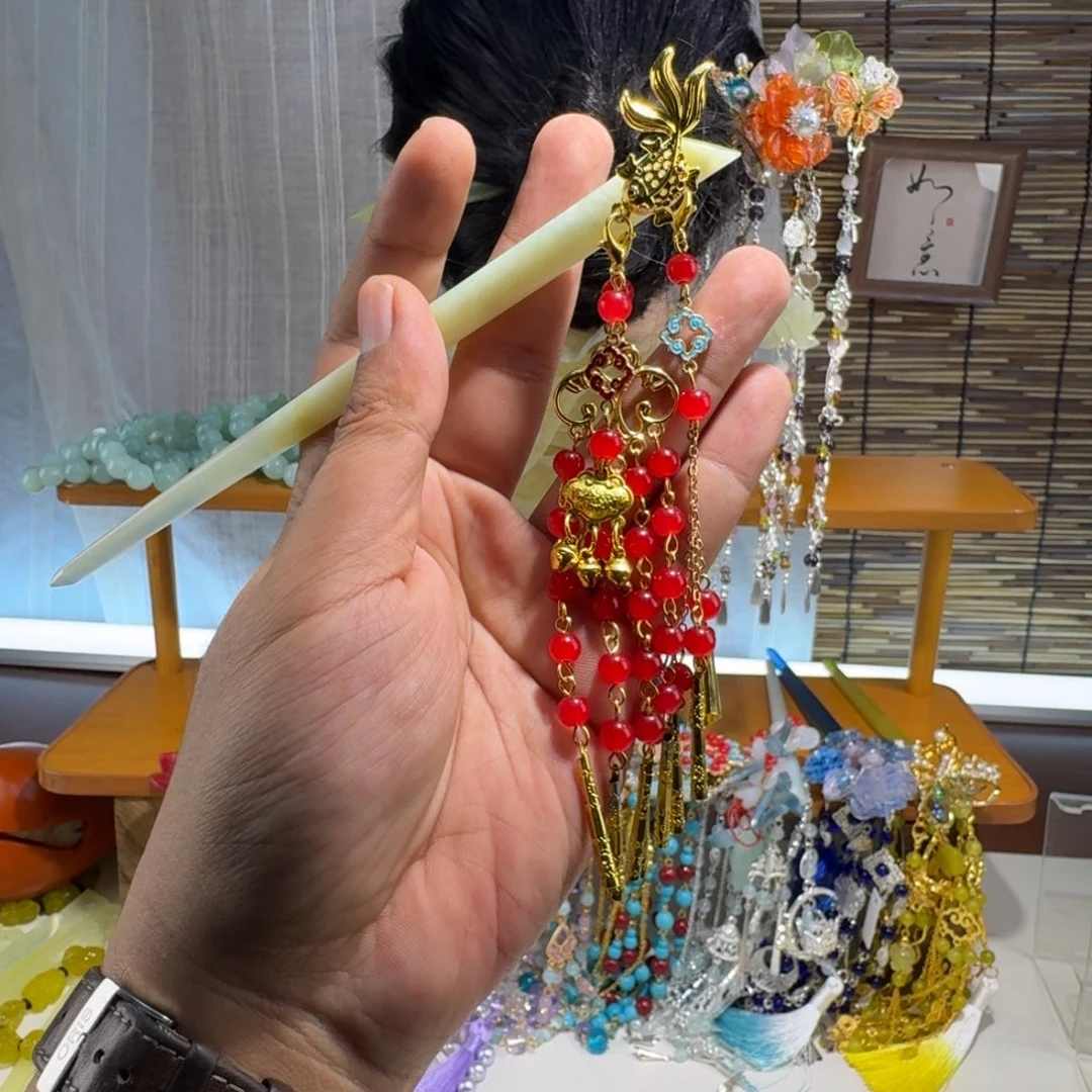 蛇纹石玉合金发饰