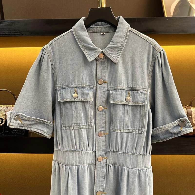 【夏夏专属】【焕新活力】蓝色显瘦气质女款裙子收腰牛仔连衣裙05185