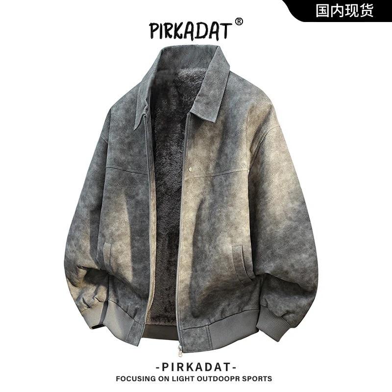 PirkadatPU皮男士夹克外套冬季户外加线加厚美式机车棒球男款外套
